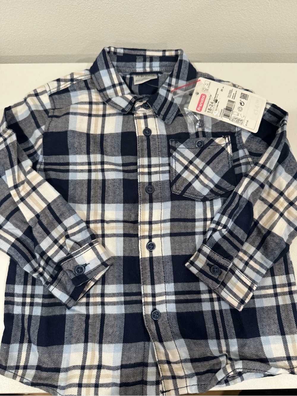 Boys Navy & White Plaid Button-Down Shirt